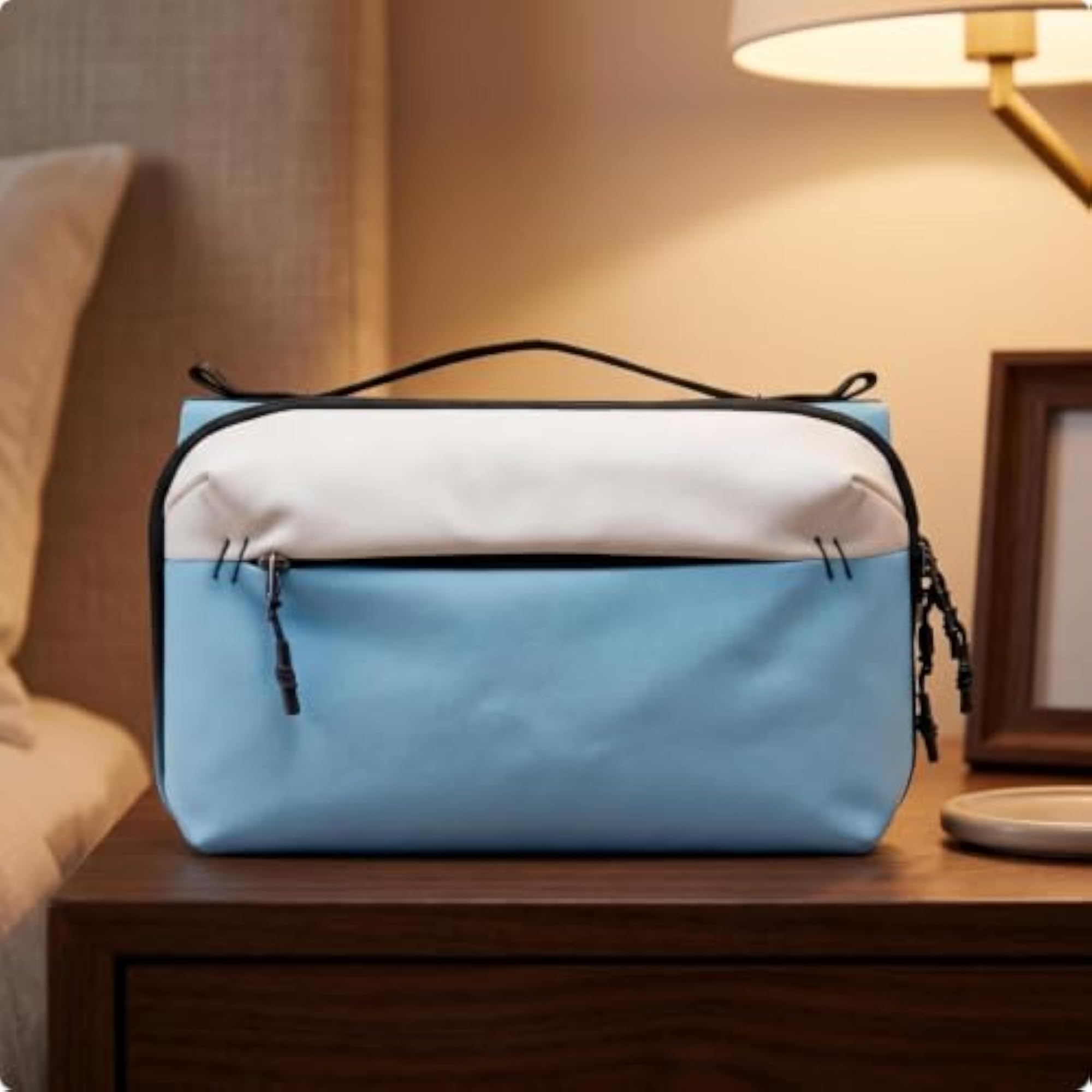 Four-Fold Electronics Storage Pouch with Carry Handle Light Blue
